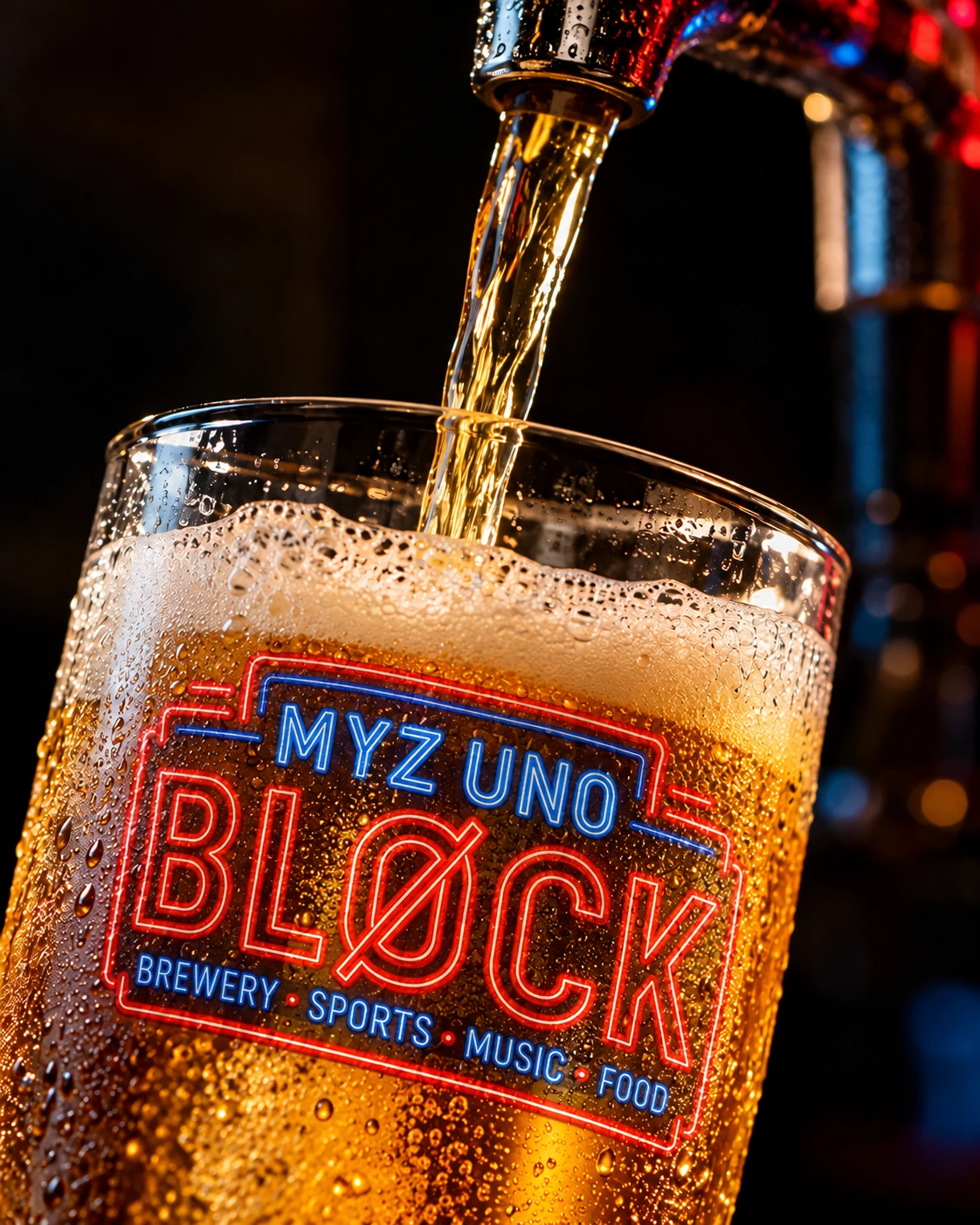 Illustrative close-up of golden beer being poured