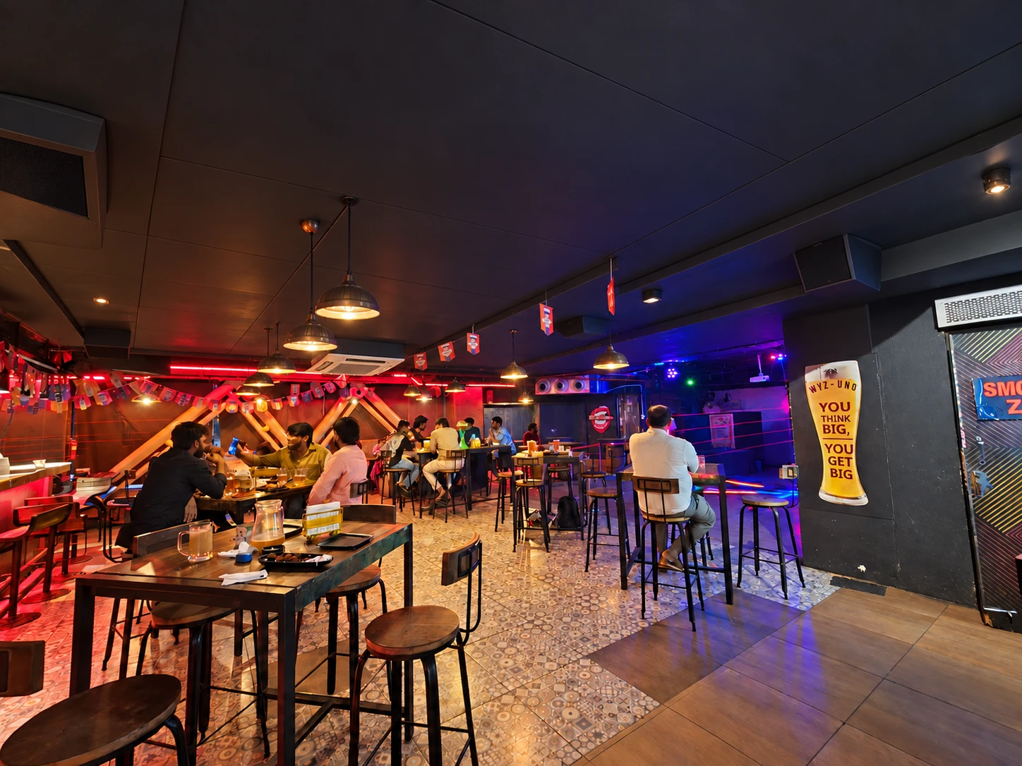 A view across the seating area towards the dance floor.
